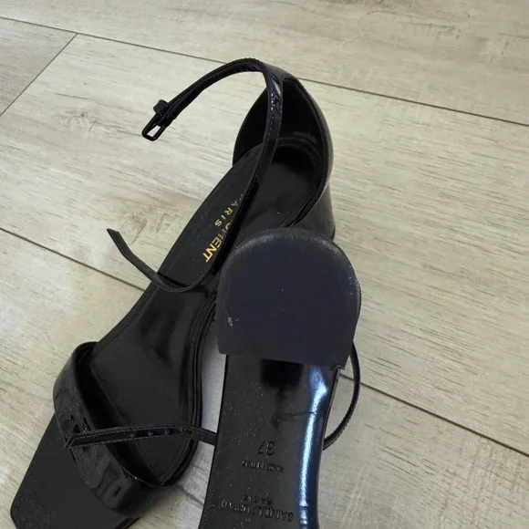 Saint Laurent Black Patent Leather Square-Toe Ankle-Strap Heels - Picture 4 of 4